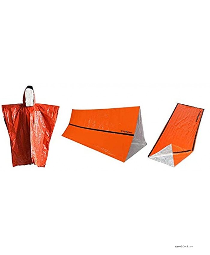 3-in-1 Set Emergency Mylar Thermal Raincoat Poncho + Sleeping Bag + 2-Man Bivvy Tent Shelter Survival Gear Kit