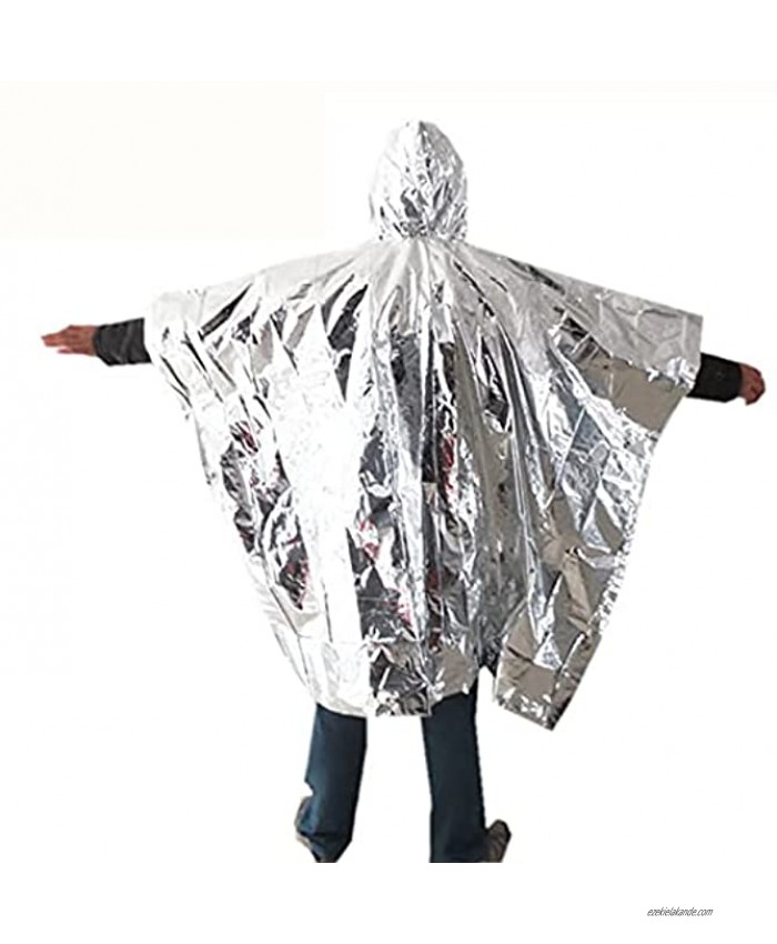 Emergency Poncho -Sleeping Bag Whistle Waterproof Heat Reflective Survival Silver Foil Blanket Great for Camping Hiking Traveling 1 Silver