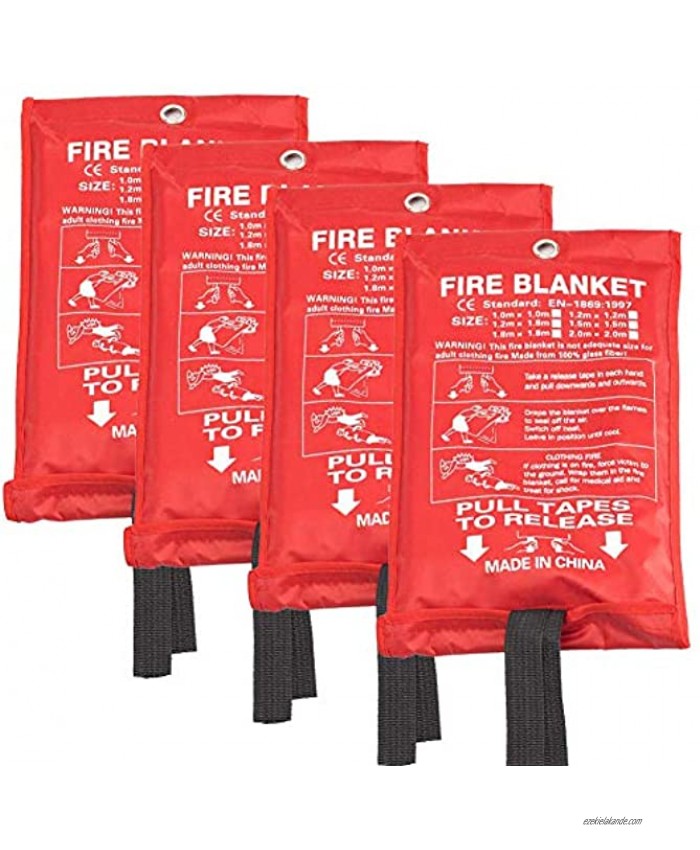 Fire Blanket Fiberglass Fire Emergency Blanket Suppression Blanket Flame Retardant Blanket Emergency Survival Safety Cover for Kitchen Home House Car Office Warehouse 4 Pack 47 X 47 inch