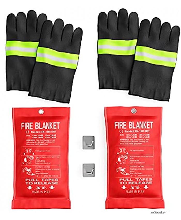 Fire Blanket for Home Bundled with Heat-Resistant Gloves 2 Pack + 2 Hooks XL Fire Blanket 47 x 47 Fire Blanket for Car Home Kitchen Grilling Camping