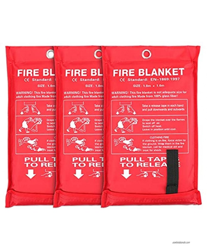 Jucoan 3 Pack Fire Blanket Fiberglass Fire Emergency Blanket 39.3 x 39.3 Inches Fire Suppression Blanket Flame Retardant Blanket for Hotel Home Car Kitchen Warehouse