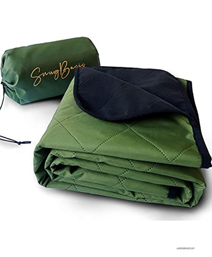Snug Basis Large Outdoor Blanket Waterproof and Windproof Extra Thick Premium Quilted Fleece Machine Washable Great for Camping Picnic Beach Stadium and Dogs Olive Green