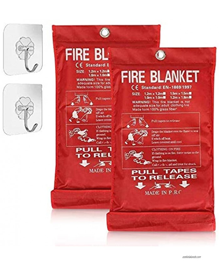 Solity Fire Blanket for Home Fire Suppression Blanket Fire Blanket Kitchen Fire Emergency Blanket Fire Retardant Blankets Fiberglass Fire Safety Blanket 2 Pack 40x 40 + 2 Hooks