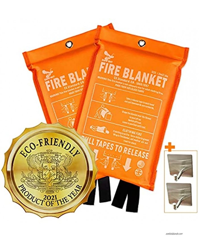 Supa Ant Eco-Friendly 1500֯F Fire Blanket High Visibility CE Certified Emergency Fire Blanket for Home Kitchen Car Van RV Office Reusable 39.3x39.3in 2 Fire Blankets + 2Hooks