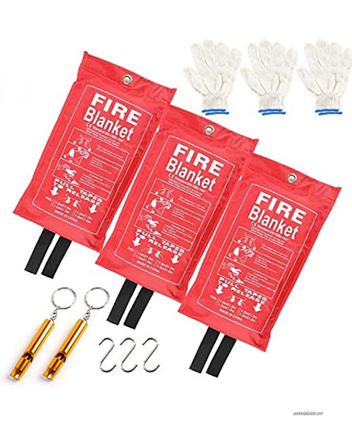 YINGJEE Fire Blanket Emergency Fiberglass Fire Suppression Blanket for Kitchen Guardian Fire Blankets for People Flame Retardant Protection for Fireplace Grill Car Camping 40×40 in 3 Pieces
