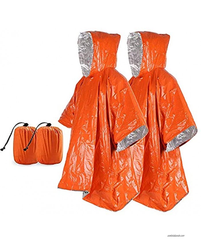 YOKEPO Emergency Blanket Poncho Keeps You and Your Gear Dry and Warm | Survival Gear and Equipment for Outdoor Activity | Camping and Hiking Gear | Thermal Mylar Space Rain Ponchos | 2 Pack