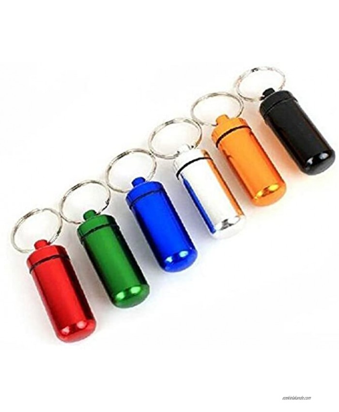 ericotry 6PCS 49x17mm Waterproof Travel Aluminum Pill Box Case Holder Bottle Storage Drug Container Keychain Key Ring for Outdoor Camping Travel Traveling Portable