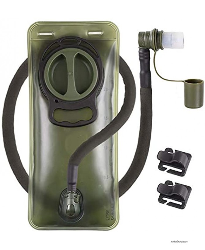 Hydration Bladder 2L Leakproof 2 Liter Water Reservoir BPA Free Military Green Water Storage Bladder Bag with Insulated Tube Hydration Backpack Replacement for Outdoor Hiking Camping Running Cycling