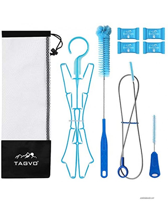 TAGVO Hydration Bladder Tube Brush Cleaning Kit 6 in 1 Water Bladders Cleaner Set Long Brush Small Brush for Bite Valve Big Brush Collapsible Hanger 4X Cleaning Tabs & Carrying Pouch